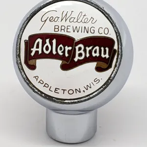 GLASS BALL TAP KNOB GEO WALTERS BREWING ADLER BRAU BEER APPLETON WISCONSIN (ROBBINS)