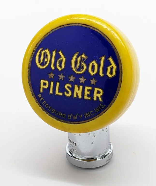 BALL TAP KNOB HANDLE OLD GOLD PILSENER BEER REEDSBURG WISCONSIN (GEN PRODUCTS)