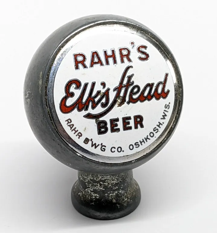 BALL TAP KNOB HANDLE RAHR'S ELK'S HEAD BEER OSHKOSH WISCONSIN