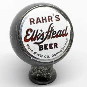 BALL TAP KNOB HANDLE RAHR'S ELK'S HEAD BEER OSHKOSH WISCONSIN