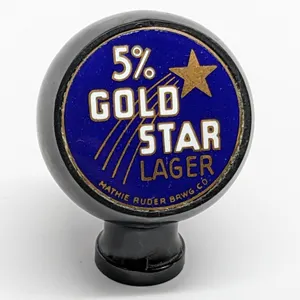 BALL TAP KNOB HANDLE 5% GOLD STAR LAGER BEER MATHIE RUDER WAUSAU WISCONSIN