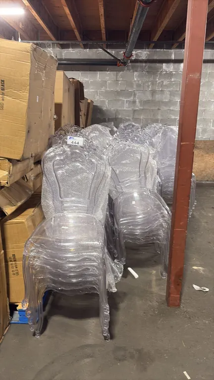 17 STACKS OF CLEAR PLASTIC STACKING EVENT CHAIRS