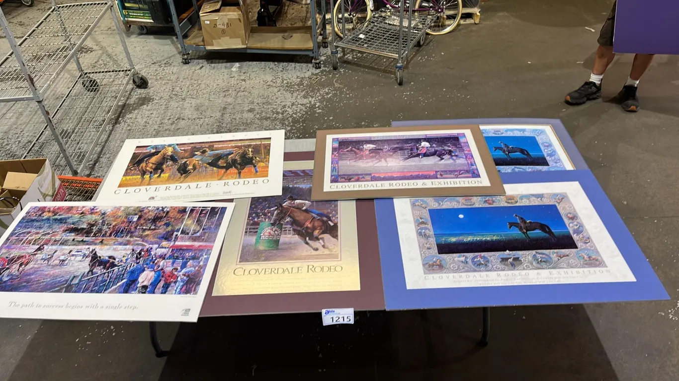 SHELF OF ASSORTED VINTAGE CLOVERDALE RODEO & EXHIBITION PRINTS
