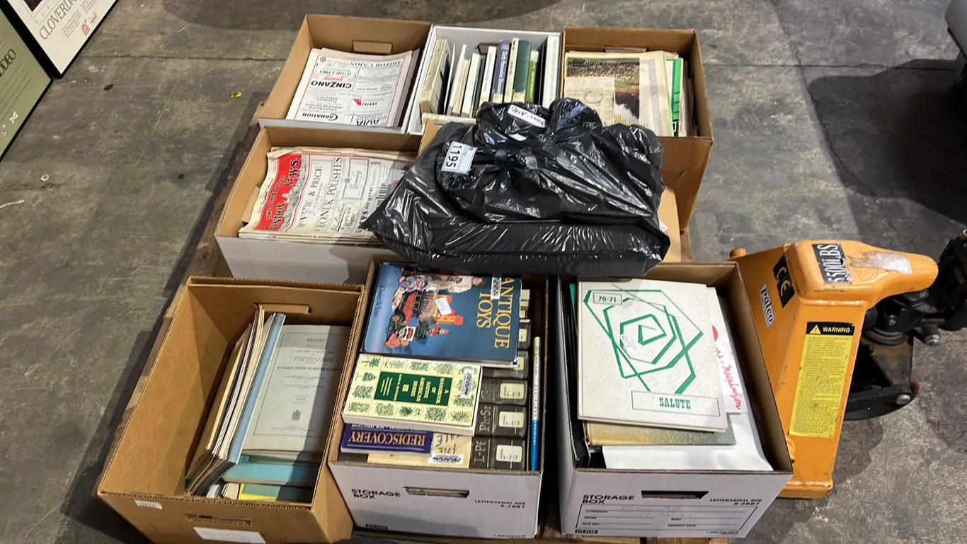 PALLET OF ASSORTED VINTAGE BOOKS & NEWSPAPERS