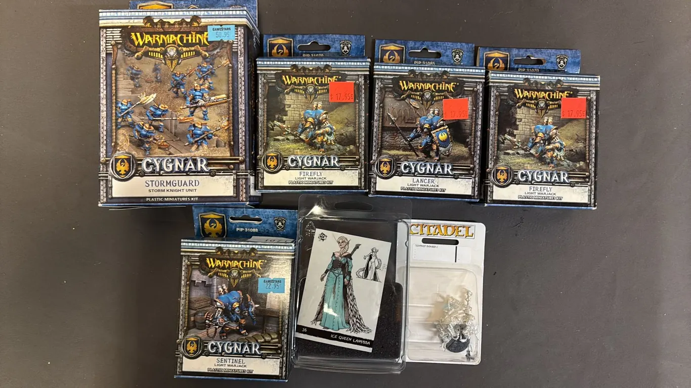 (5) ASSTD. WARMACHINE CYGNAR MINIATURES KITS, CITADEL MINIATURES & MINI CRATE ICE QUEEN LANYSSA