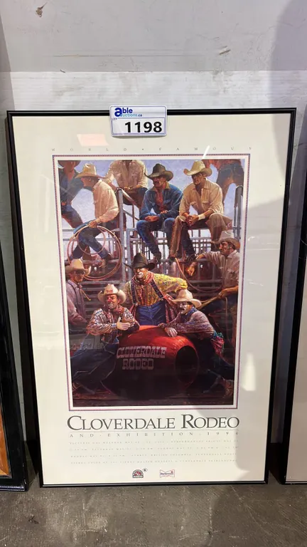 VINTAGE FRAMED 1994 CLOVERDAL RODEO & EXPEDITION POSTER: APPROX. 31.5" X 20"