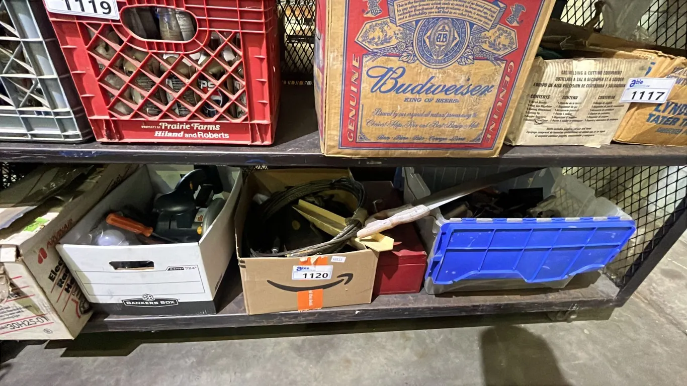 SHELF LOT OF ASSORTED HAND TOOLS AND POWER TOOLS