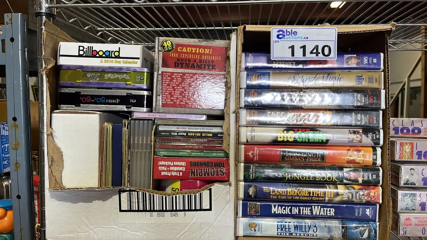 (3) BOXES OF ASSORTED DVD'S, CDS AND VHS TAPES