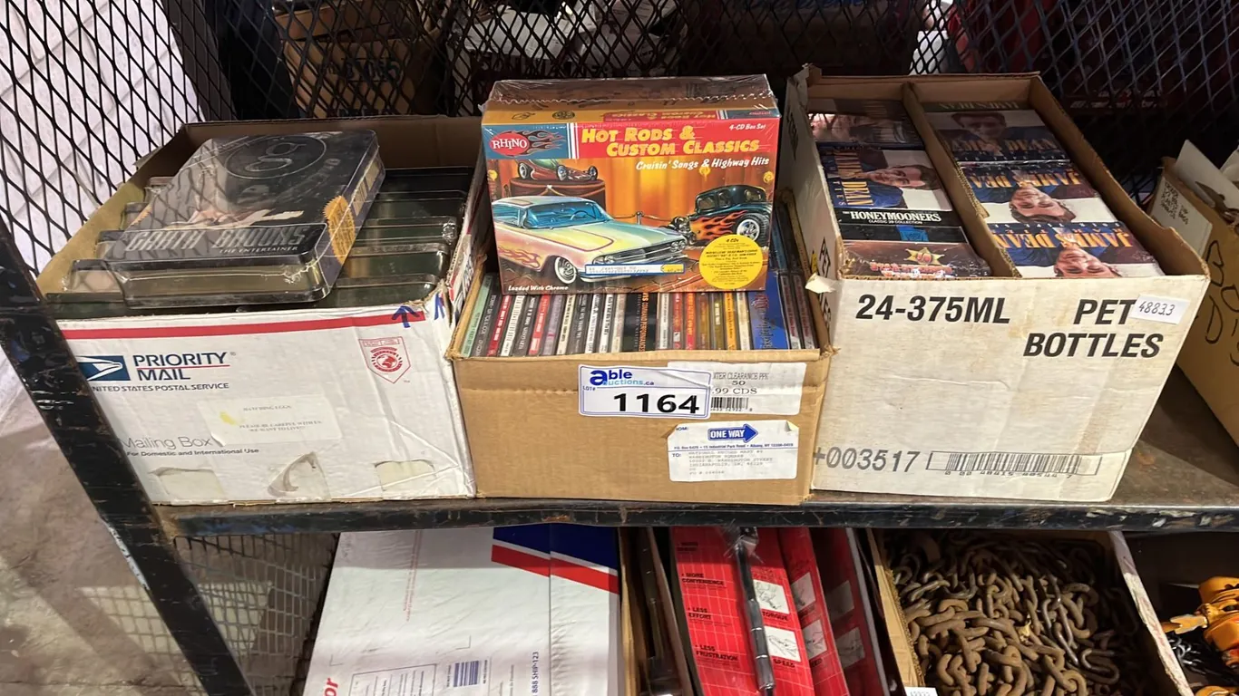 (3) BOXES OF ASSORTED CDS, VHS TAPES AND DVDS