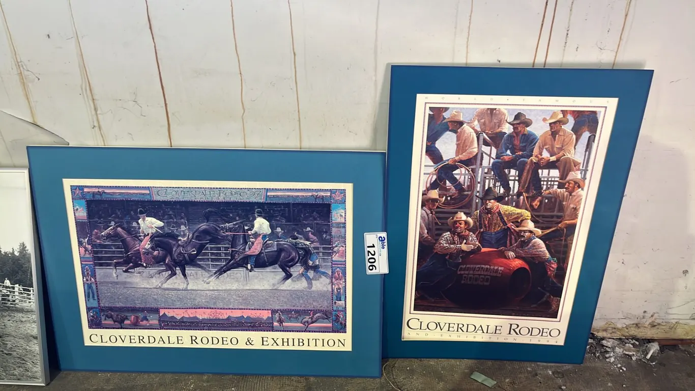 (2) UNFRAMED VINTAGE 1997 & 1992CLOVERDALE RODEO & EXHIBITION PRINTS: LARGER IS APPROX. 31.5" X 22"