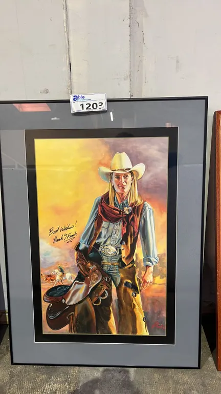 FRAMED & SIGNED HANK FUNK PRINT: APPROX. 32" X 23"