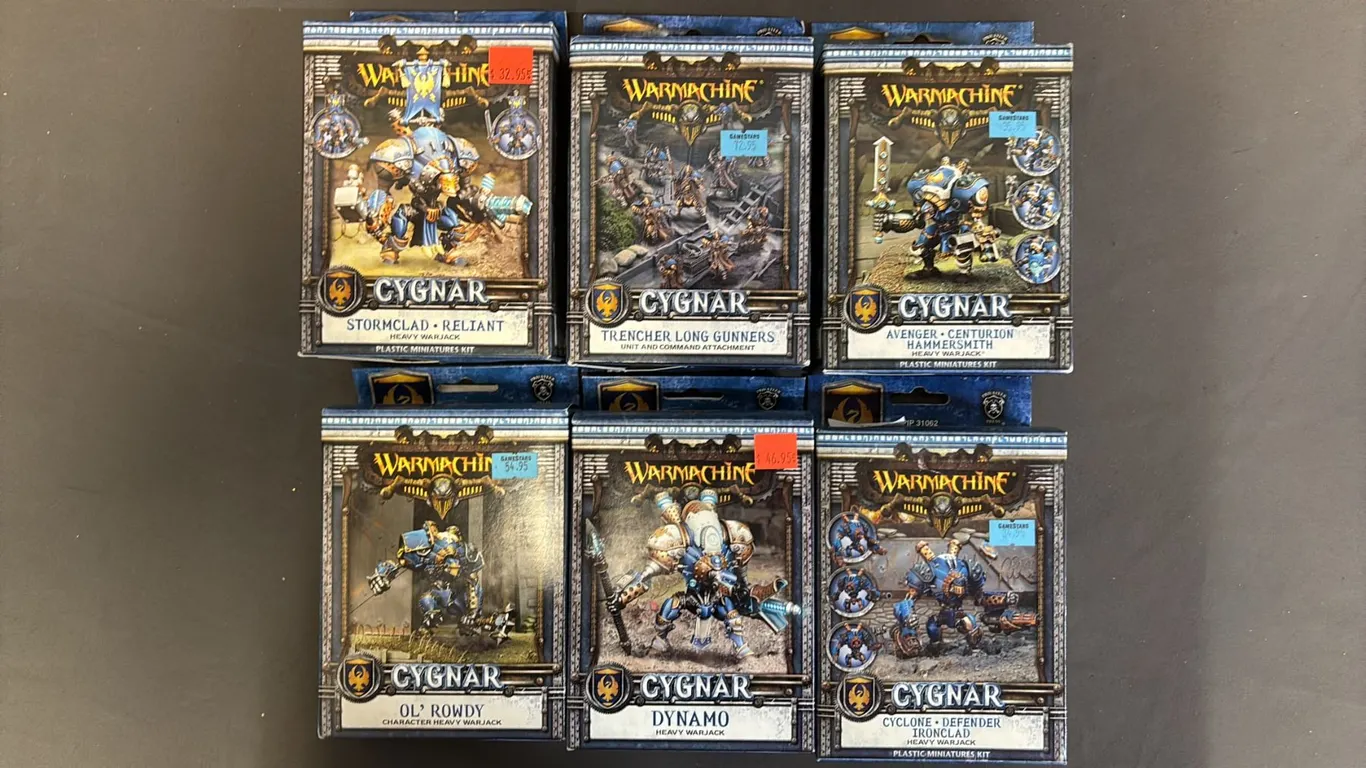 (6) ASSORTED WARMACHINE CYGNAR PLASTIC MINIATURE KITS & HEAVY WARJACKS