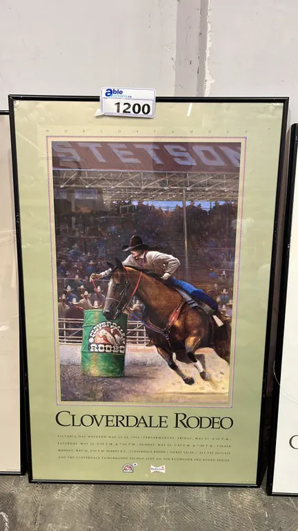 VINTAGE FRAMED 1993 CLOVERDAL RODEO & EXPEDITION POSTER: APPROX. 31.5" X 20"