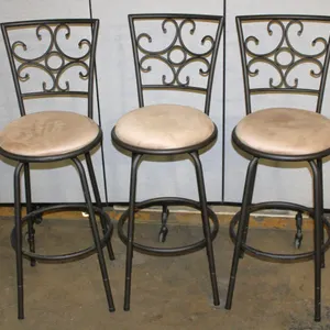 3 Metal Bar Stools with Upholstered Seats