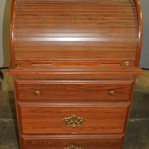 Wooden Roll-Top Desk with Drawers