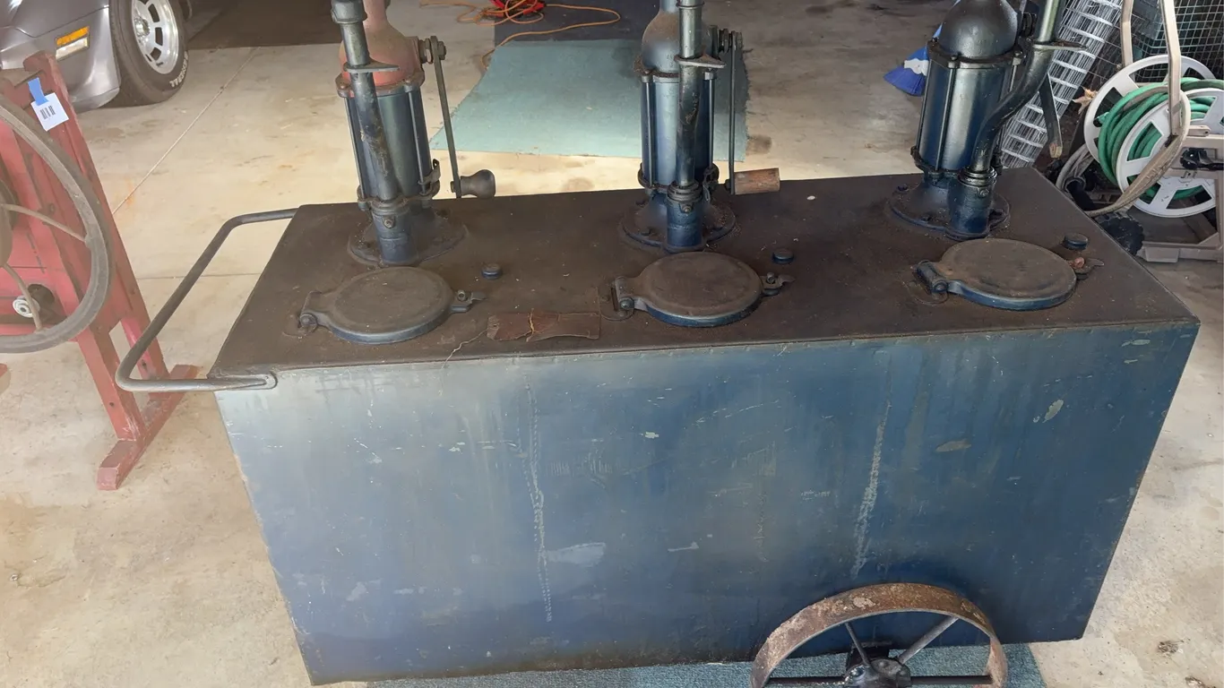 Vintage Three Compartment Gas Tank on Wheels