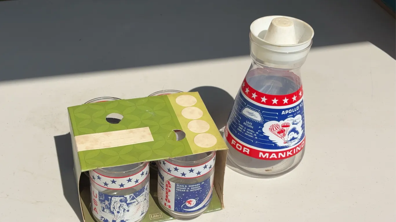 2 Apollo 14 Glasses NIB and Apollo Carafe