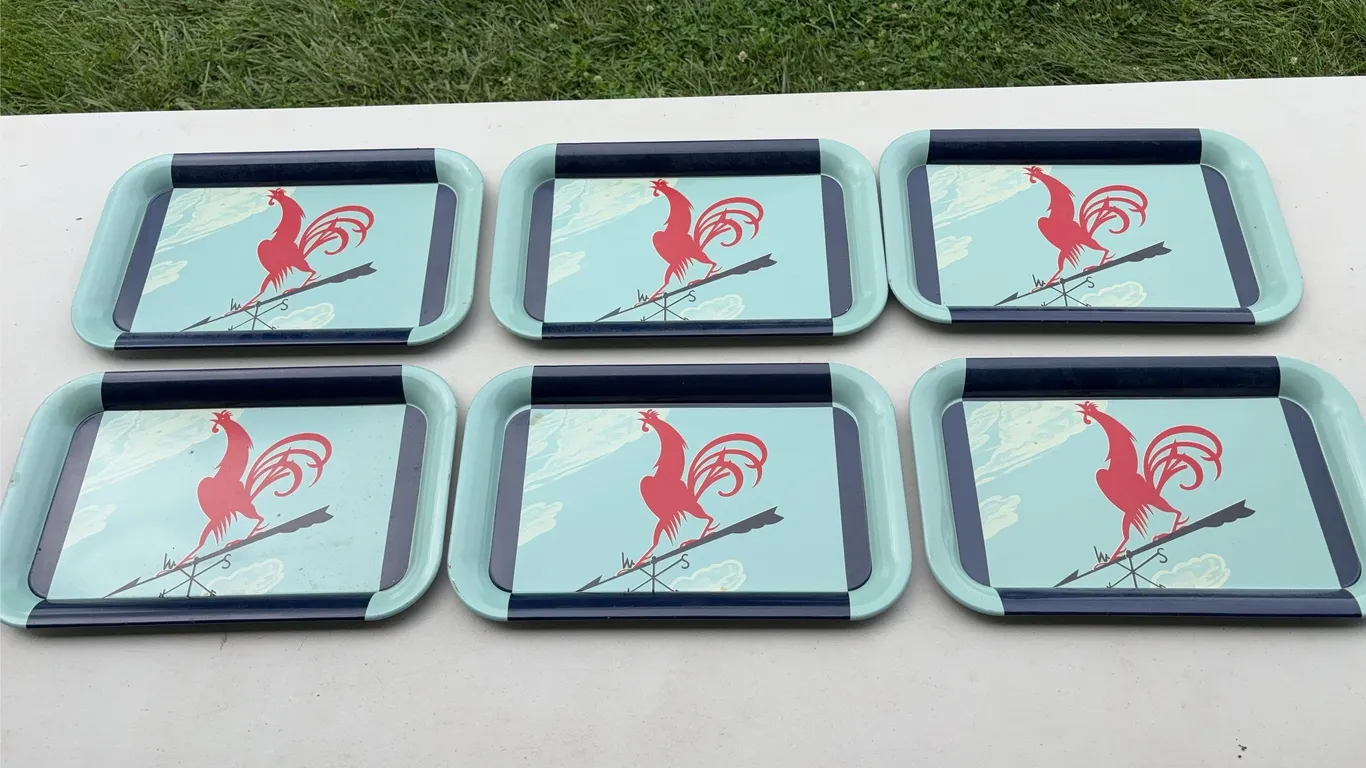 Six Red Rooster Weathervane Trays