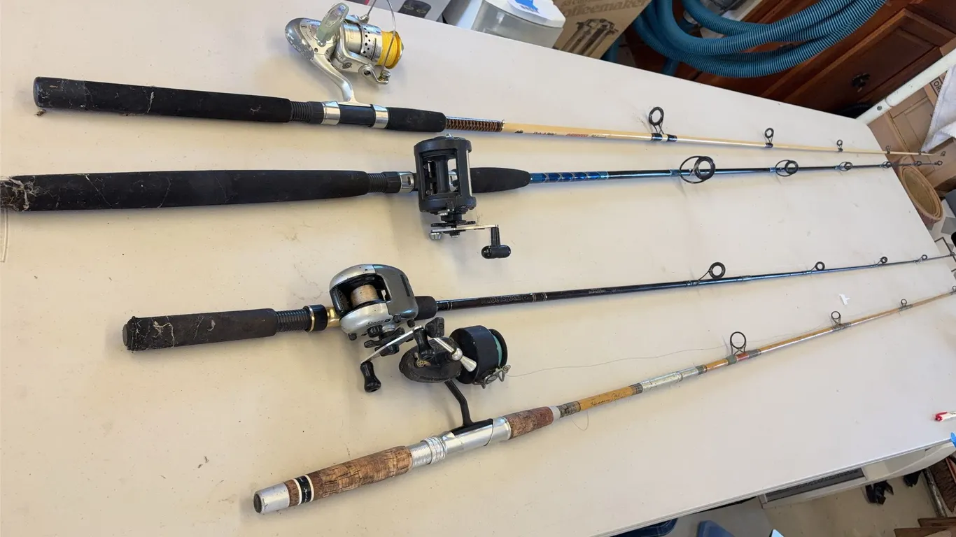 Four Fishing Poles with Reels