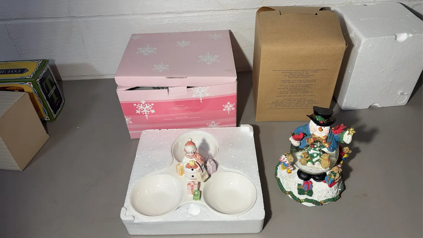 Avon Snowman Snow Globe & Divided Plate