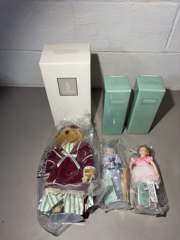 Two Avon Dolls and Teddy Bear
