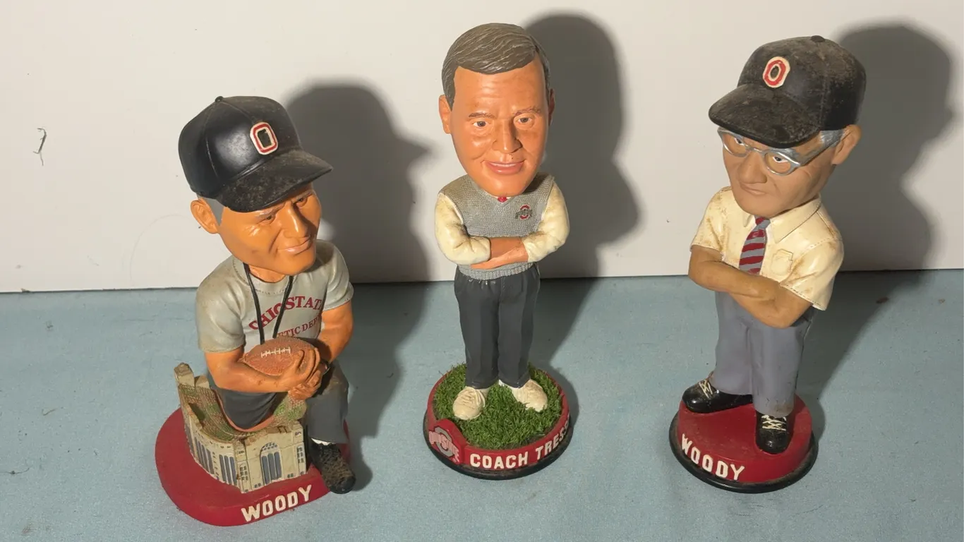 Two Woody Hayes and Coach Trestle Bobble Heads