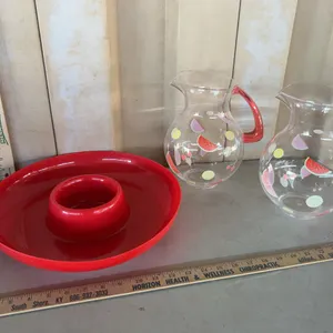 2 Plastic Fruit Design Pitchers & 1 Plastic Chip N Dip Tray