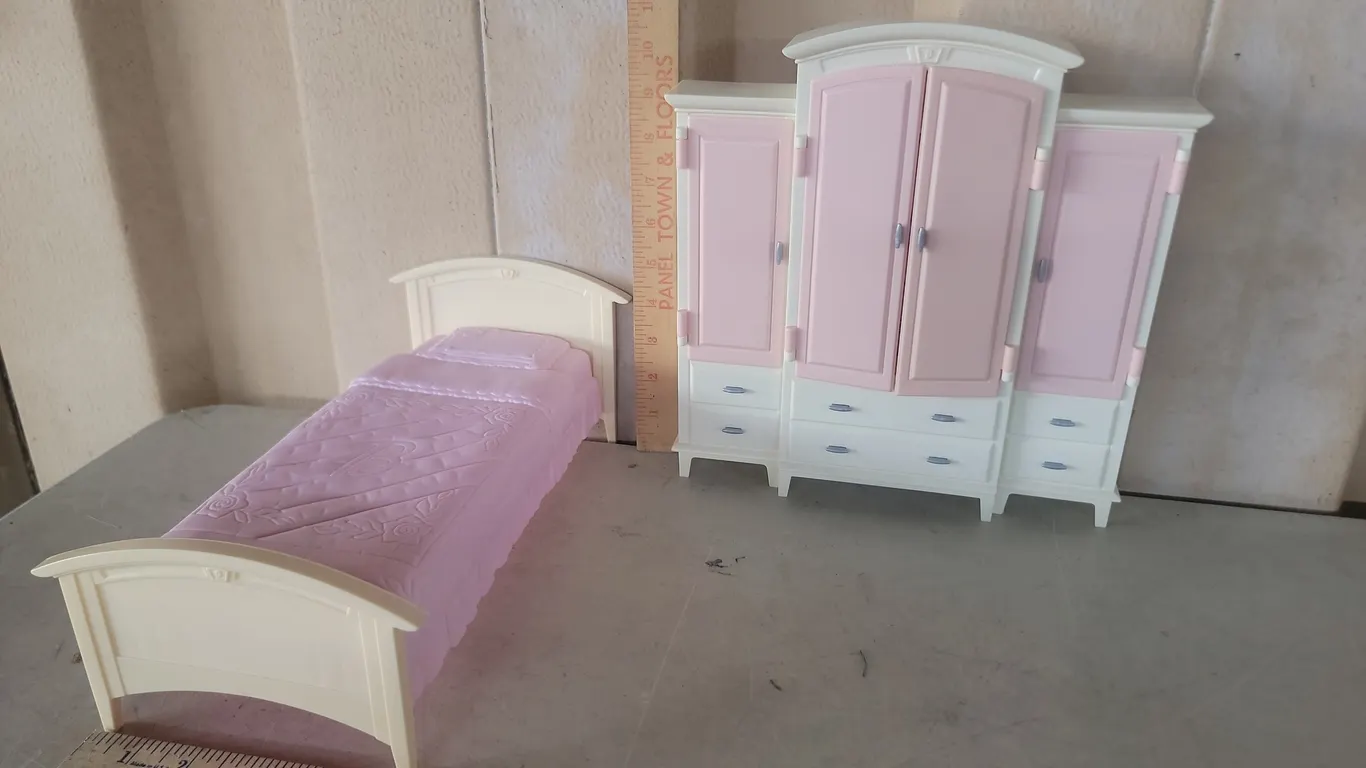 Mattel Barbie Bed & 3 Pc Armoire