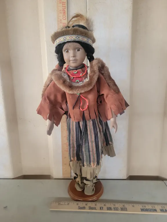 Porcelain Indian Doll W/Stand 18" Tall