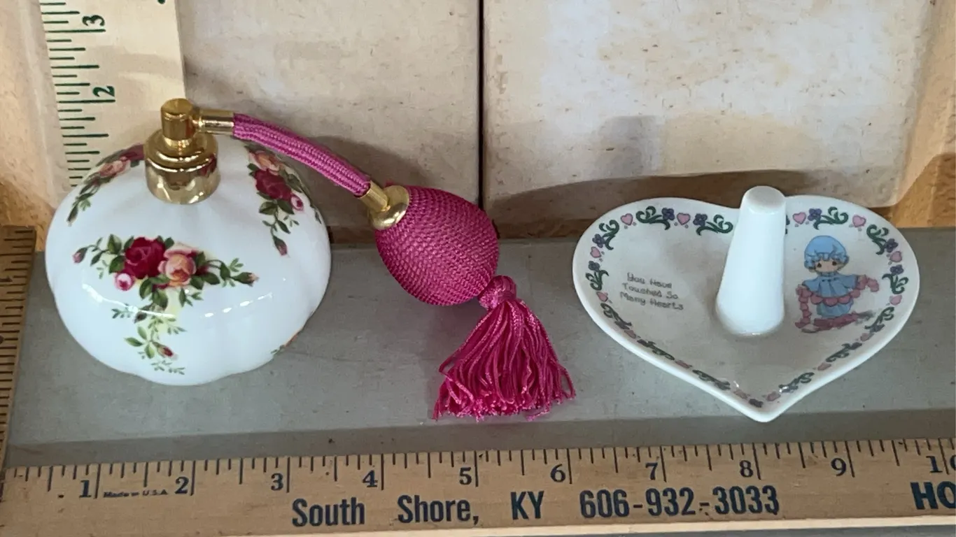 1962 Old Country Roses Royal Albert Perfume Bottle & 1996 Precious Moments Ring Holder