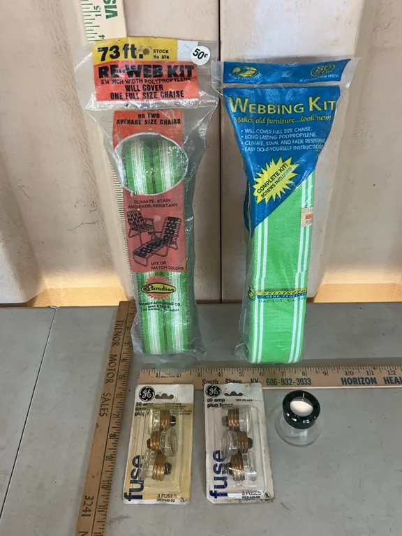Vintage Re-Web Kits, GE 20 & 30 Amp Plug Fuses, & Samigon 8X Magnifying Glass
