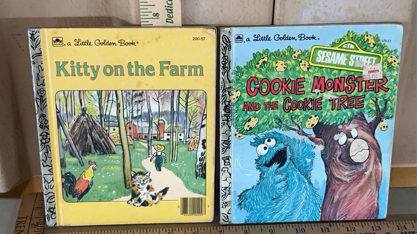 Little Golden Books 1948 Kitty On The Farm & 1977 Cookie Monster & The Cookie Tree