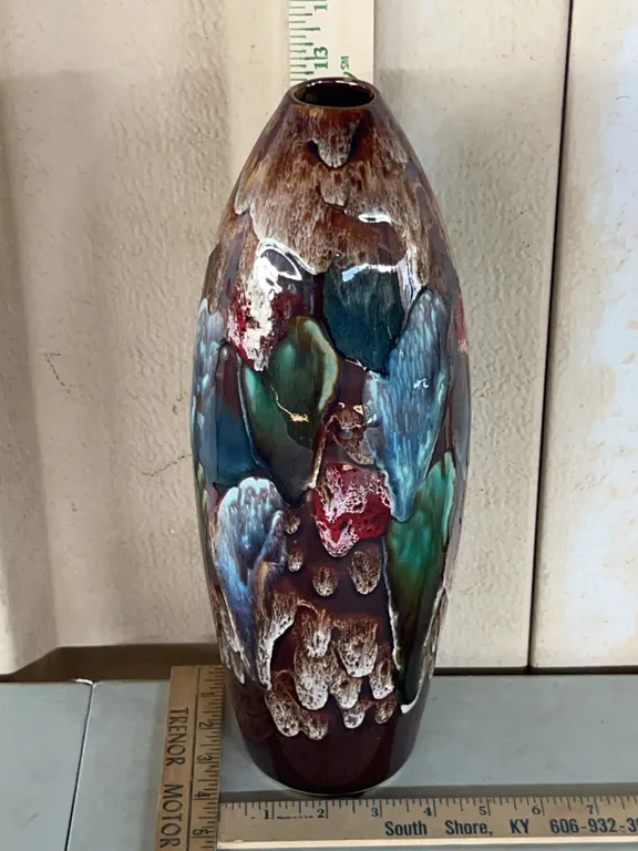 Studio Pottery Drip Glass Pottery Vase 13.5" Tall