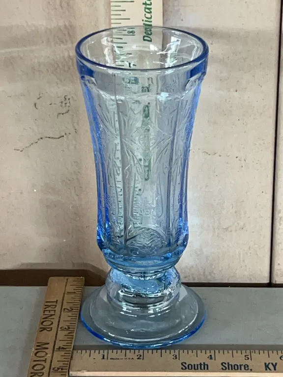Vintage Indiana Glass Recollection Blue Glass Vase Madrid Pattern 3.75"X8.5"