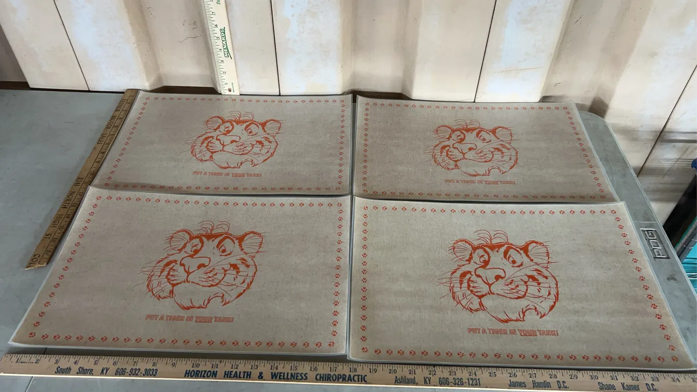 4 Vintage Put A Tiger In Your Tank Placemats W/Watercolor Prints 17.5"X11.5"