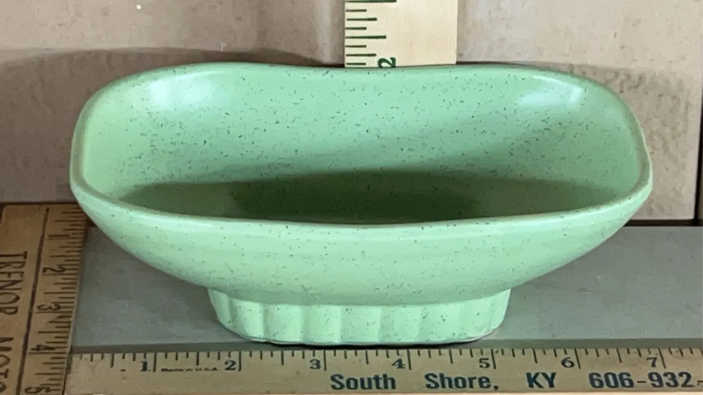 Vintage McCoy U.S.A. Green Speckled Pottery Low Planter Dish 7"X4.5"X2.25"