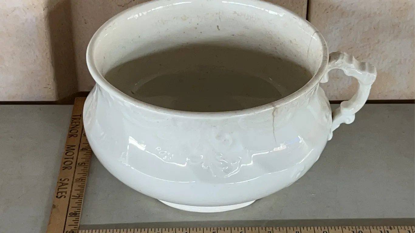 Vintage Porcelain Chamber Pot, Converted Into Planter 11"X9"X5"
