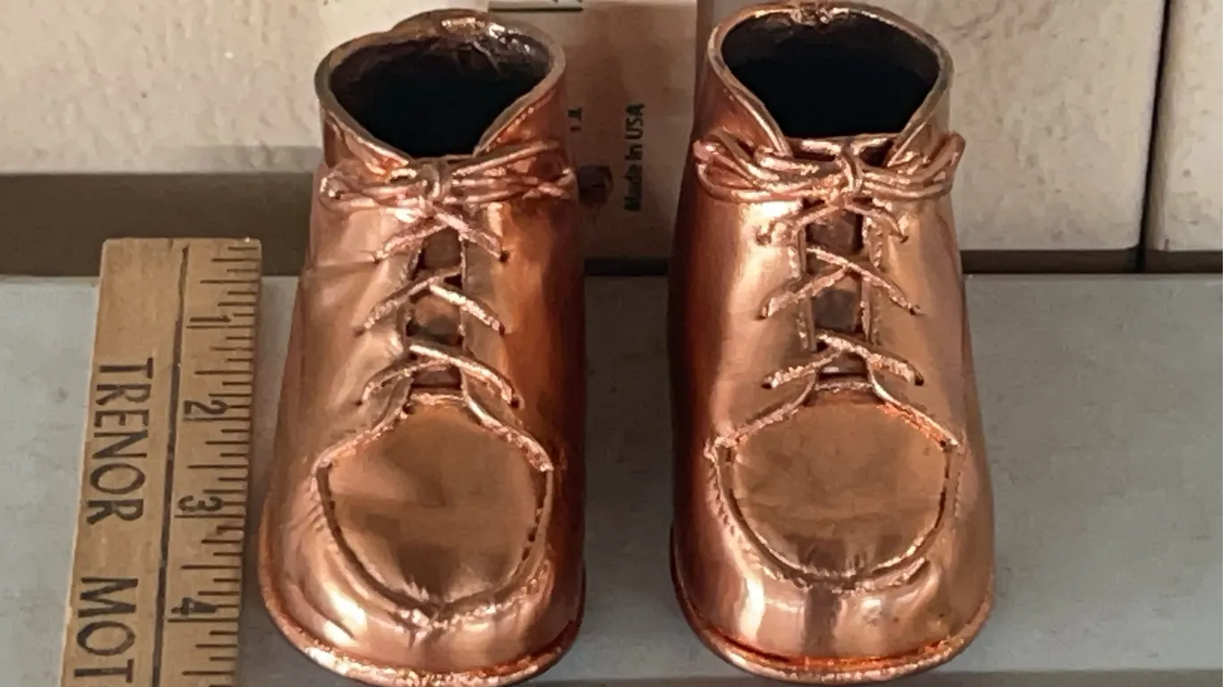 Vintage Baby Shoes Dipped In Copper Or Bronze Metal