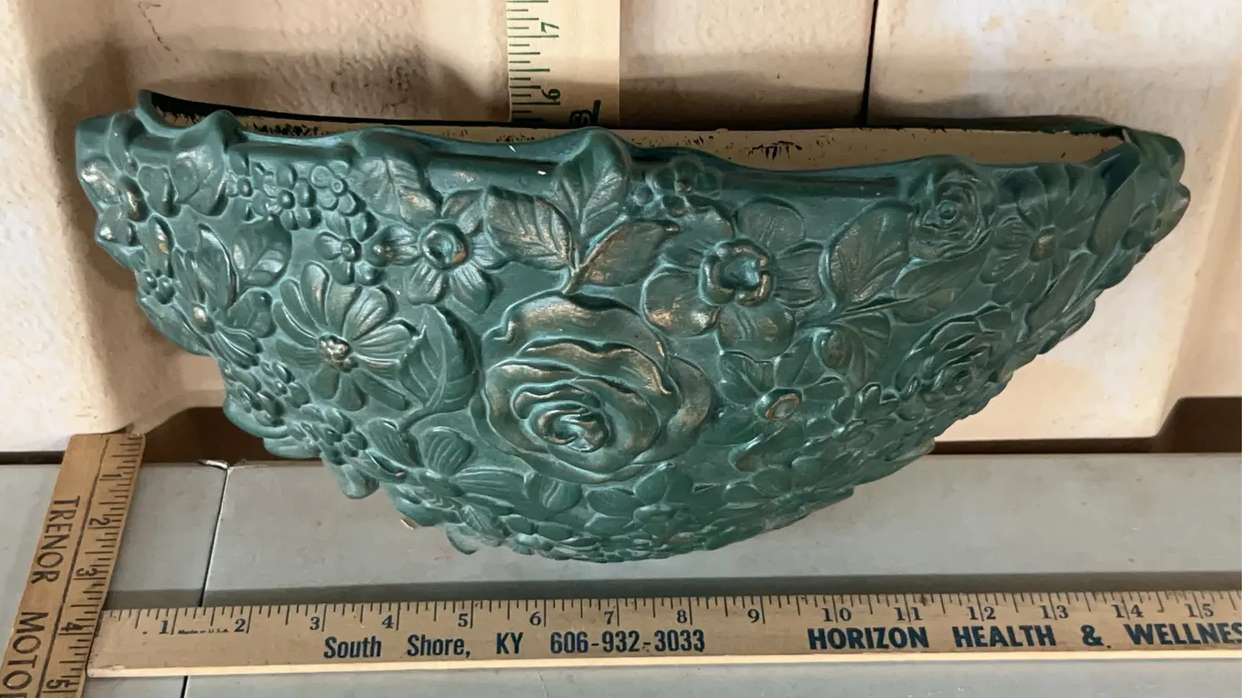 Large Hand Painted Ceramic Rose/Flower Wall Pocket 15"X6.25"X5"