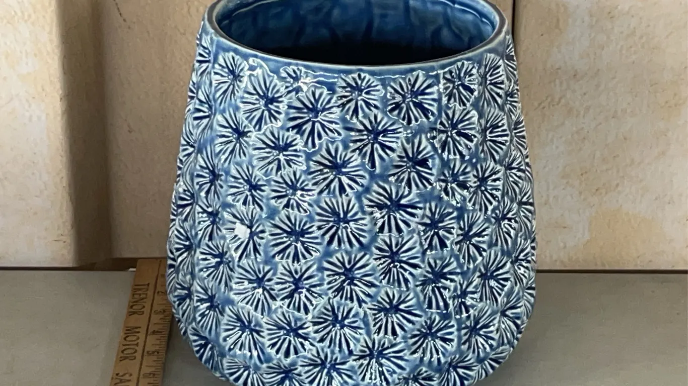 Vintage Blue Pottery Planter Marked 21515, Measures 8.5"X8"