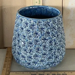 Vintage Blue Pottery Planter Marked 21515, Measures 8.5"X8"