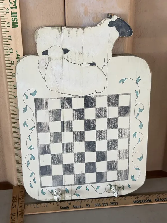 2003 Judy Phipps Sheep Checker Board Wall Decor W/Peg Hooks 11"X15.75"