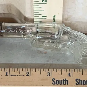Vintage/Antique Clear Glass Revolver Candy Bottle Marked U.S.A. Avor 1 oz