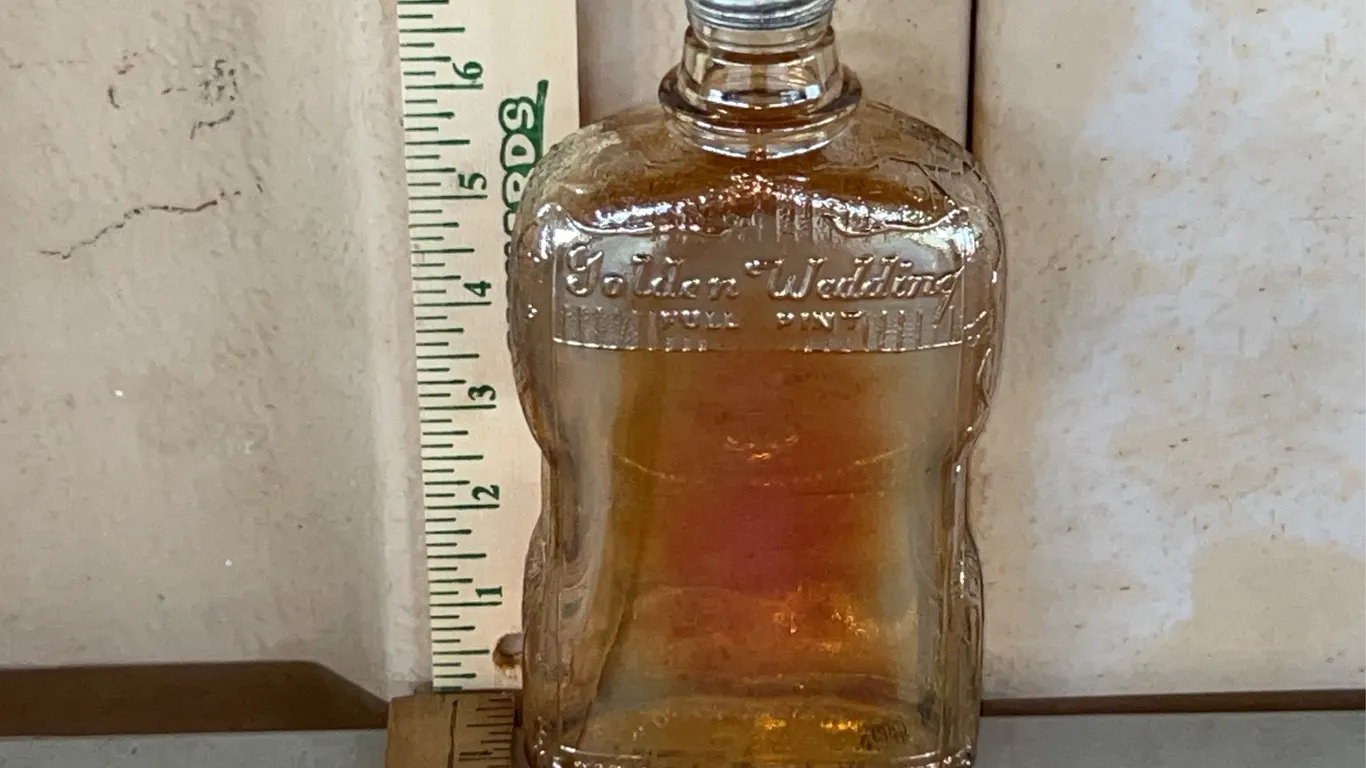 Vintage Golden Wedding Full Pint Glass Decanter Bottle