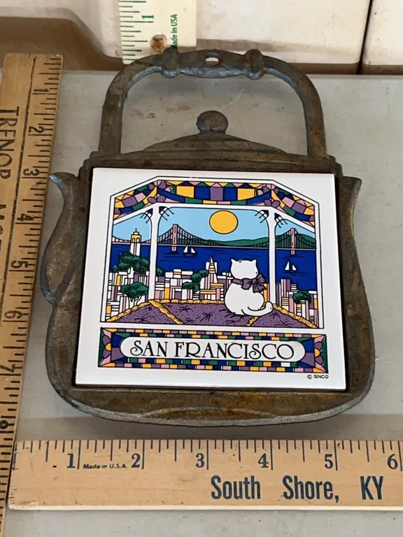 Vintage San Francisco Cast/Tile Trivet 5.5"X8" Teapot Shape