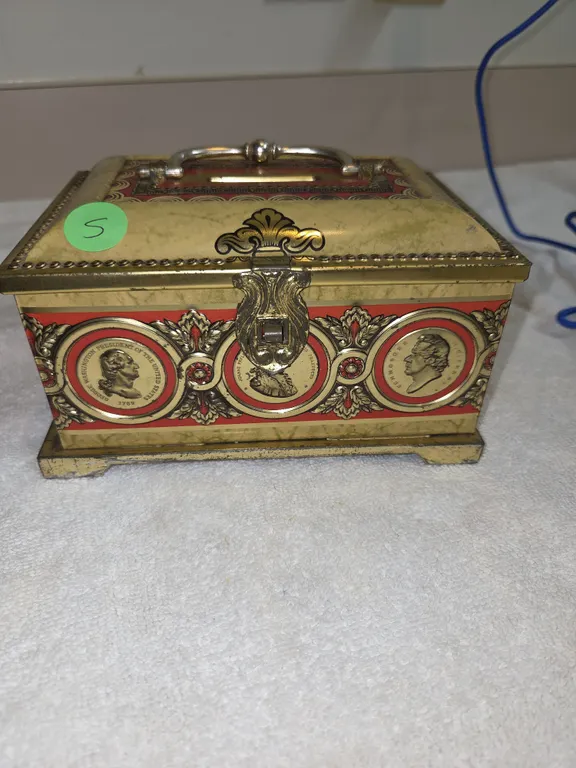 Vintage Embossed metal keepsake bank