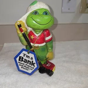 1980s vintage Small world Importing Turtle Hockey Player coun bank