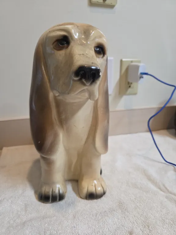 Vintage ceramic sad-eyed Basset Hound coin bank