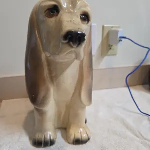 Vintage ceramic sad-eyed Basset Hound coin bank