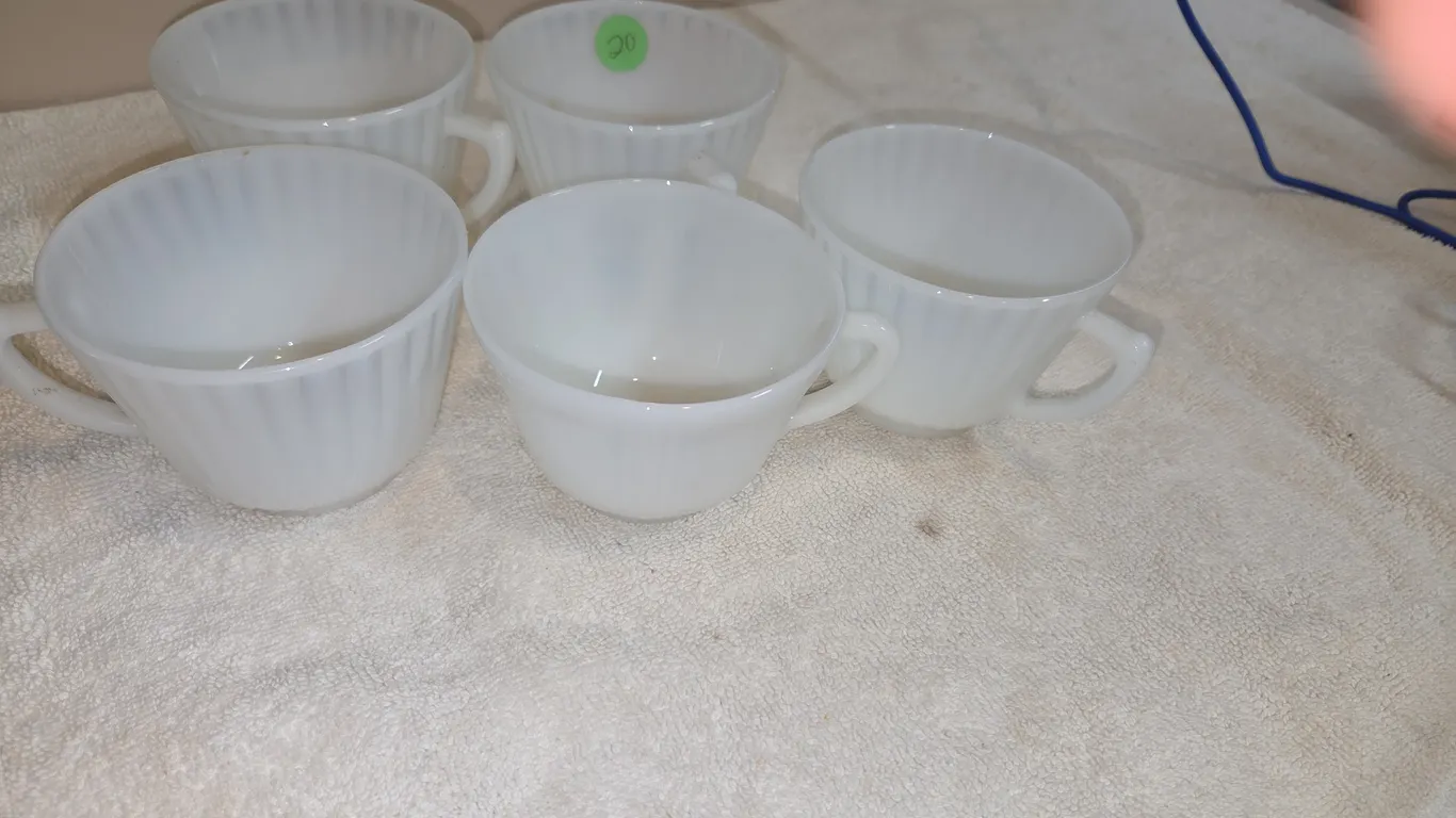 5 vintage 1930s teacup by MacBeth Evans in the translucent white petalwear Monax pattern